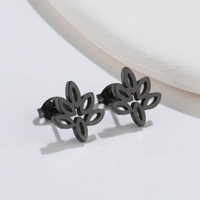 Simple Style Maple Leaf Stainless Steel Ear Studs Plating No Inlaid Stainless Steel  Earrings