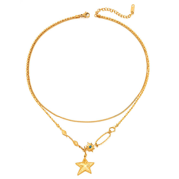 Fashion Pentagram Stainless Steel  Gold Plated Turquoise Layered Necklaces