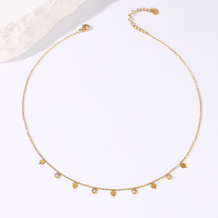 1 Cold Style Stainless Steel  Diamond Four-Leaf Clover Tassel Necklace Clavicle Chain Ladies' Birthday Present