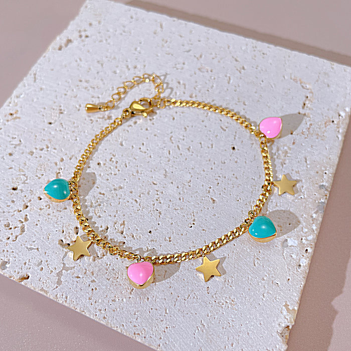Bracelets en émail et acier titane en forme de cœur et d'étoile de style simple et élégant