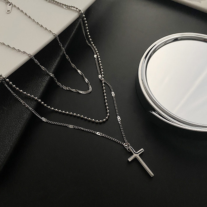 Modische Kreuz-Halskette aus Edelstahl und Metall, 1 Stück