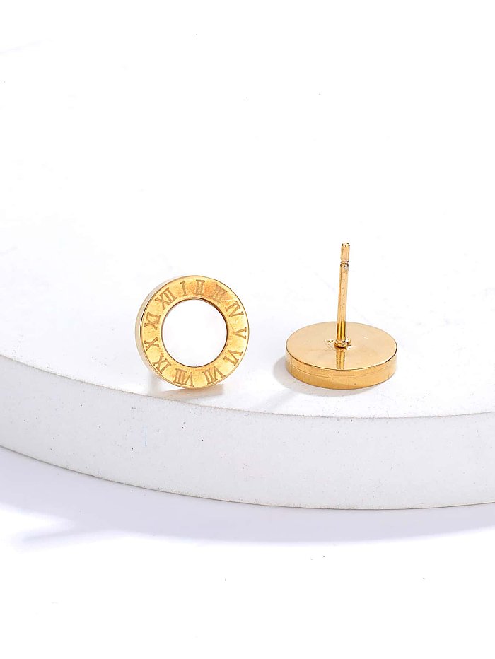 Mode einfache Ornament galvanisiert 18 goldene runde römische digitale Edelstahl-Ohrstecker