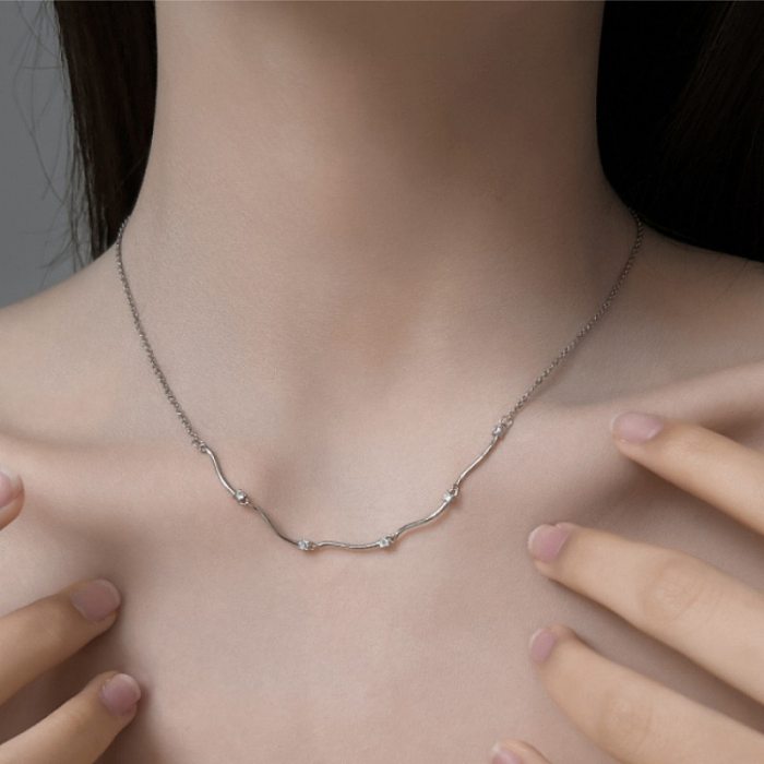 Simple Style Waves Stainless Steel Copper Zircon Necklace In Bulk