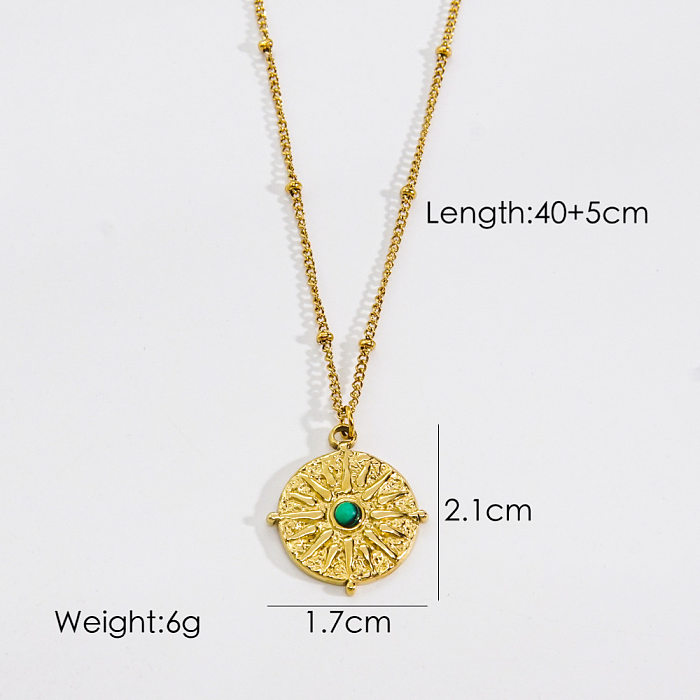 Simple Style Classic Style Square Star Moon Stainless Steel Enamel Plating Inlay Natural Stone Shell Zircon 14K Gold Plated Pendant Necklace