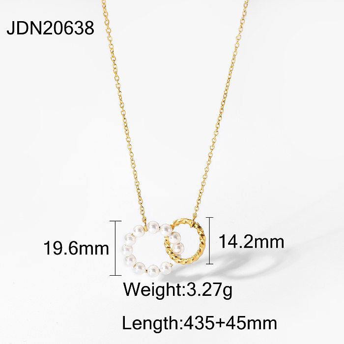 Fashion Circle Stainless Steel Pearl Plating Hollow Out Necklace 1 Piece