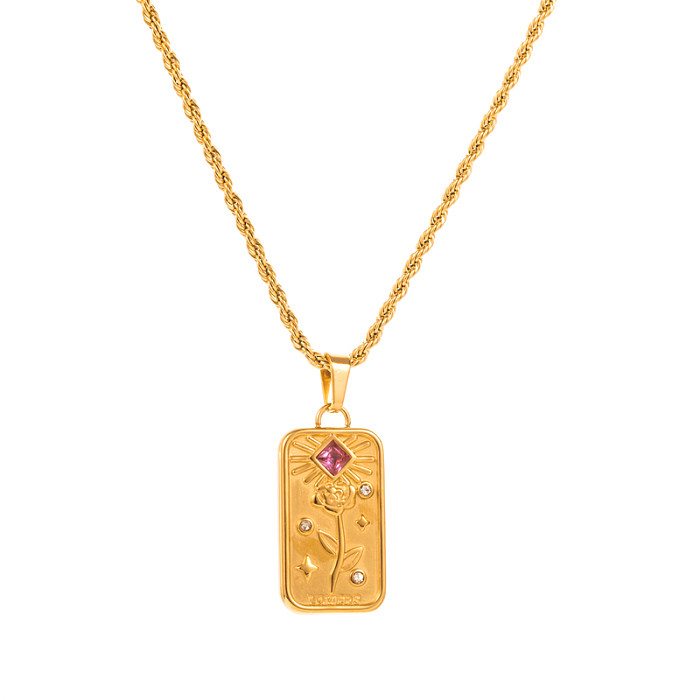 Fashion Geometric Stainless Steel  Enamel Gold Plated Rhinestones Pendant Necklace 1 Piece