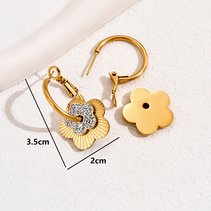 1 Pair Casual Basic Commute Flower Plating Inlay Stainless Steel  Rhinestones Glass 18K Gold Plated Drop Earrings