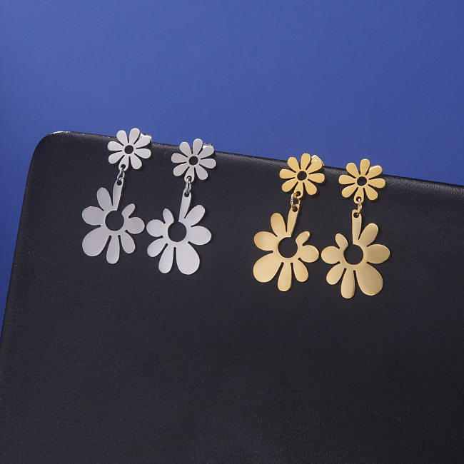 1 paire de boucles d'oreilles pendantes en acier inoxydable, Style Simple, placage de fleurs