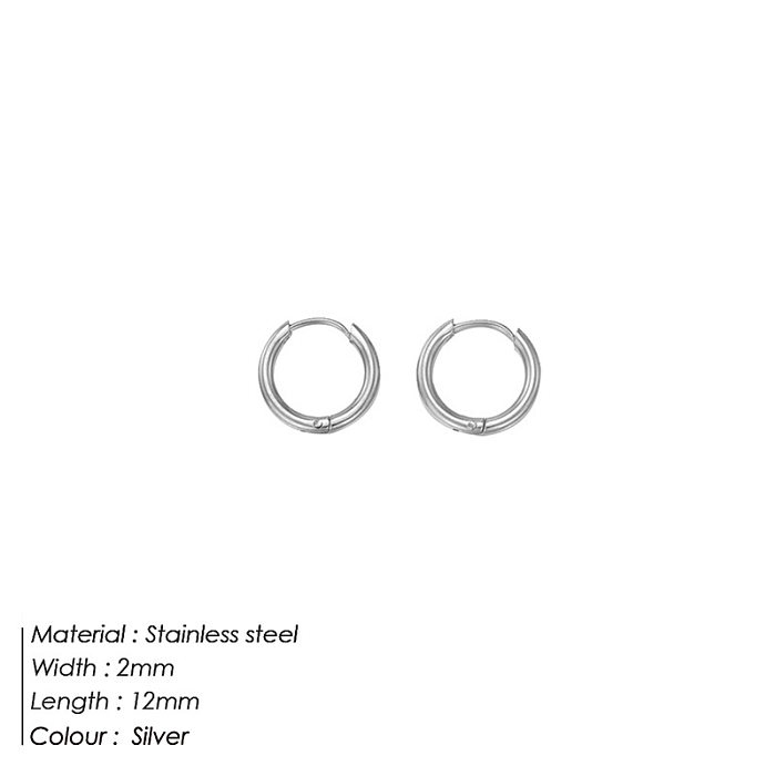 1 paire de boucles d'oreilles créoles rondes en acier inoxydable, Style Simple, placage de couleur unie