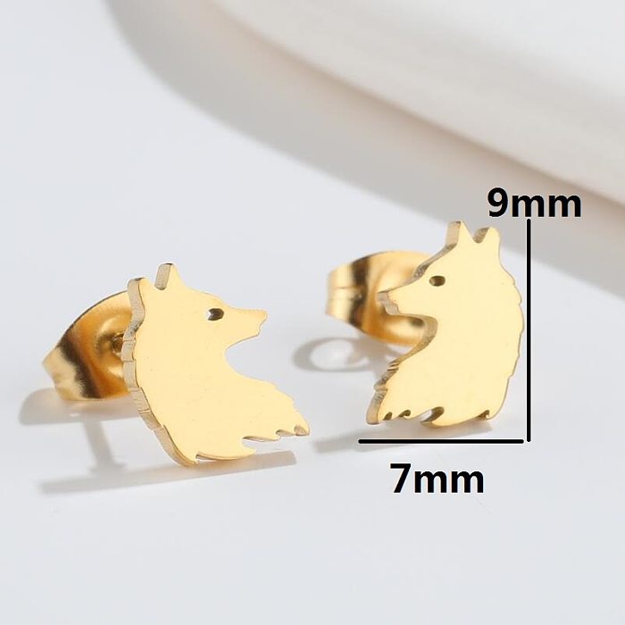 1 paire de clous d'oreilles en acier inoxydable avec motif animal de style simple.
