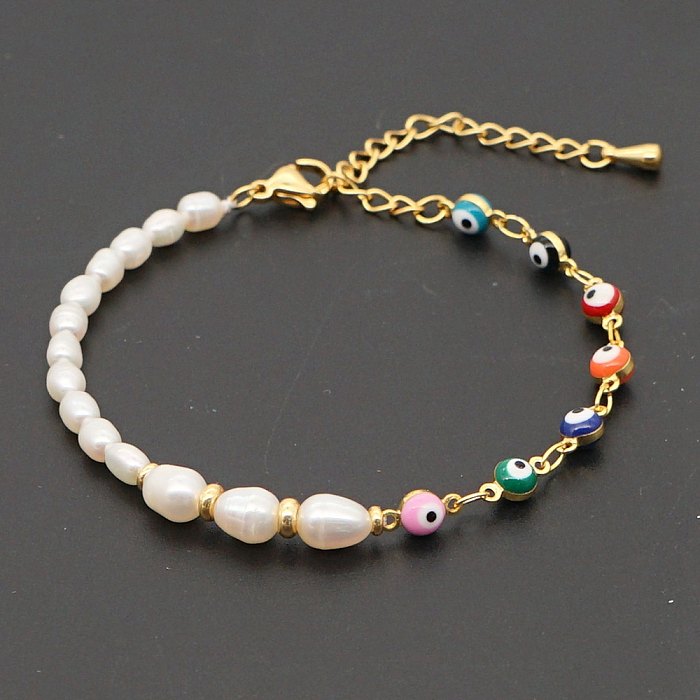 Lässige Urlaubs-Armbänder aus mehrfarbigem Edelstahl mit Perlen