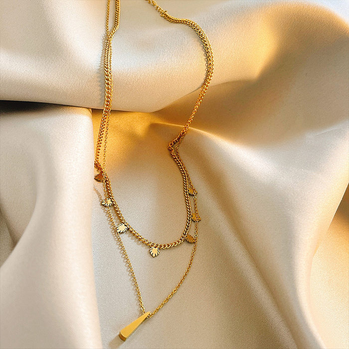 Colliers superposés plaqués or 18 carats en acier inoxydable géométrique de style streetwear simple