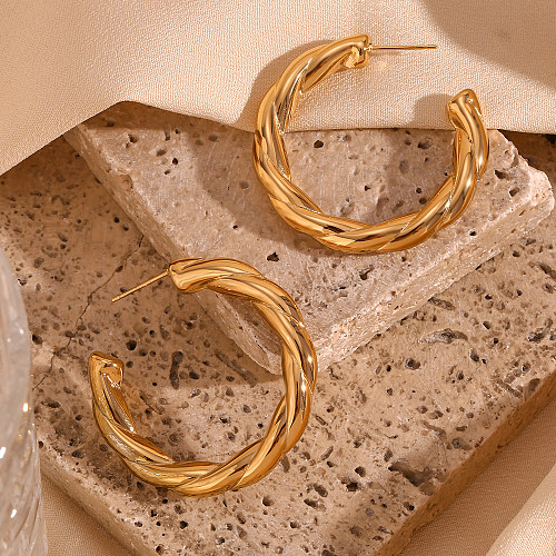 1 paire de boucles d'oreilles en acier inoxydable plaqué or 18 carats, Style simple, classique, géométrique, couleur unie