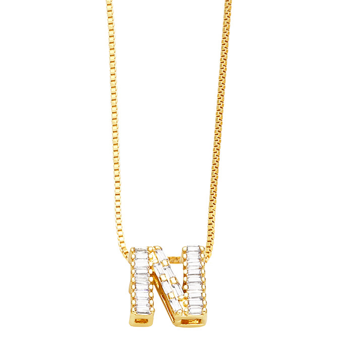 Basic Simple Style Letter Stainless Steel  Copper Plating Inlay Zircon 18K Gold Plated Pendant Necklace