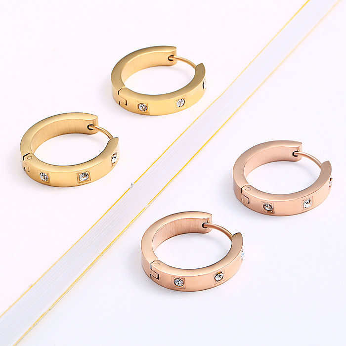 Micro-inlaid Zircon Stainless Steel  Round Earrings Wholesale Jewelry jewelry