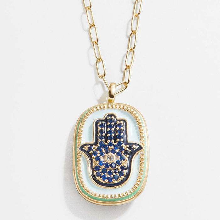 Casual Simple Style Palm Stainless Steel  Plating Inlay Zircon 18K Gold Plated Pendant Necklace
