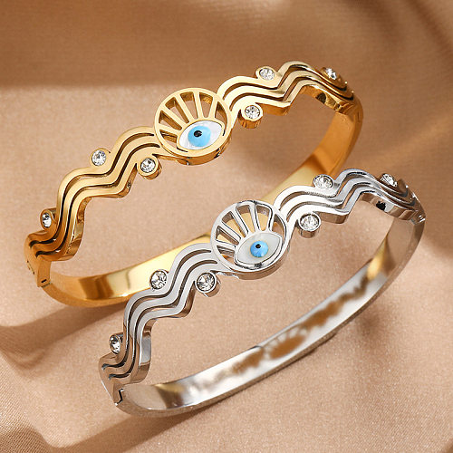 Bracelet en titane et acier, Style Cool, œil du diable, placage ajouré, incrustation de coquille, bracelet en Zircon