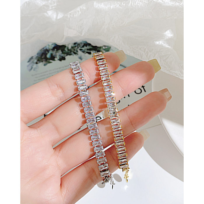 Sweet Geometric Stainless Steel Artificial Pearl Bracelets Patchwork Zircon Stainless Steel Bracelets