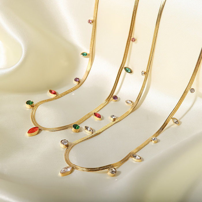 Moda redonda oval colar de aço inoxidável banhado a ouro zircão colares de aço inoxidável