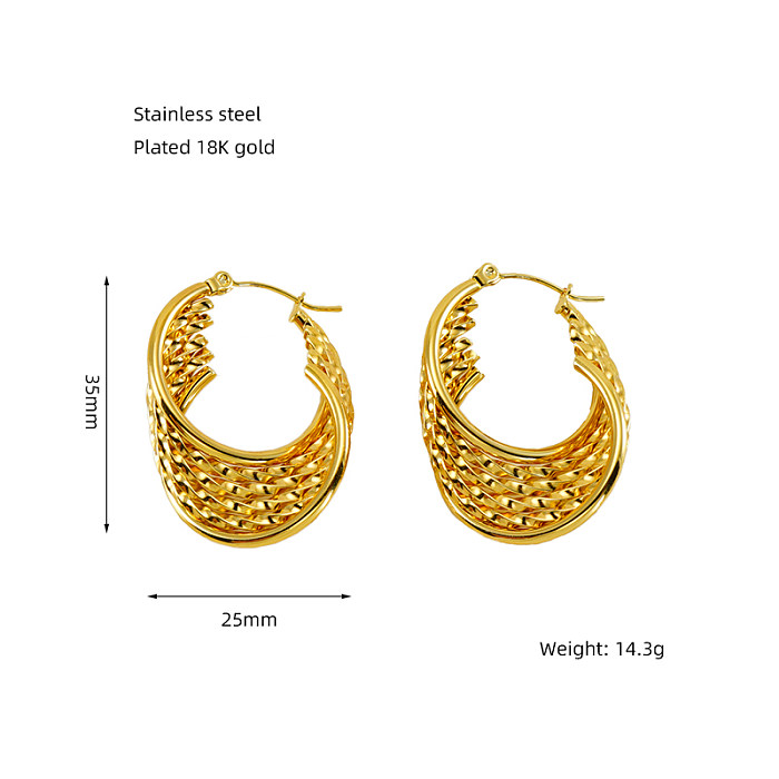 1 Pair Elegant U Shape Stripe Plating Stainless Steel  18K Gold Plated Hoop Earrings