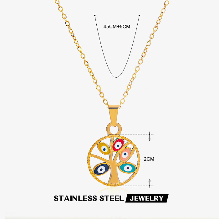 Commute Devil'S Eye Tree Stainless Steel  Enamel Plating 18K Gold Plated Necklace
