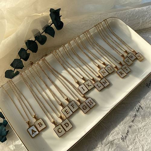 Collier pendentif lettre en acier inoxydable, incrustation de métal, coquille, colliers en acier inoxydable