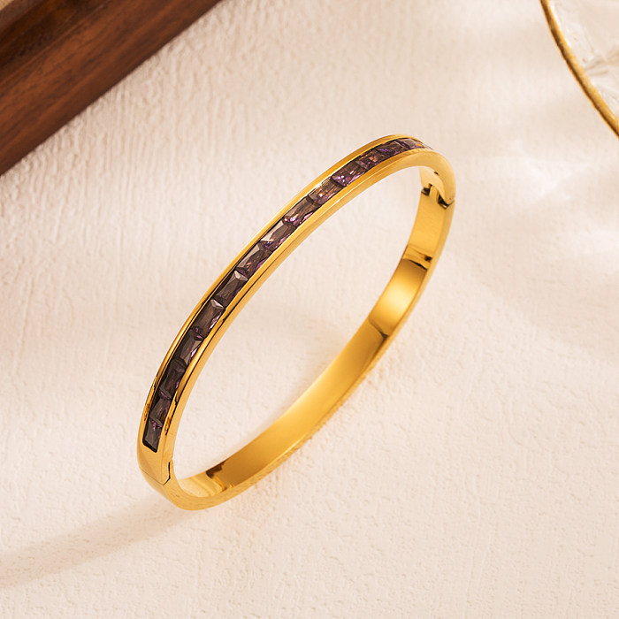 Elegant Luxurious Round Square Infinity Stainless Steel Enamel Plating Inlay Zircon 18K Gold Plated Bangle