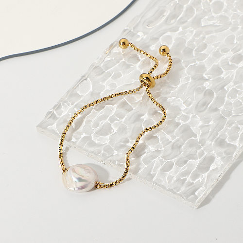 Bracelet en acier inoxydable plaqué or réglable et étanche avec perles baroques