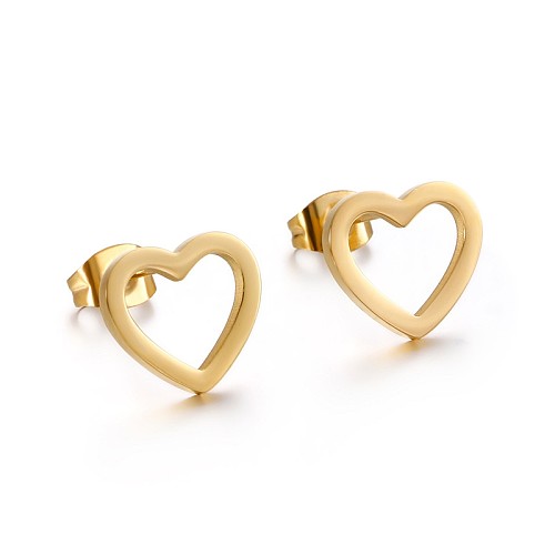 Boucles d'oreilles en forme de cœur creux en acier inoxydable, tendance Simple pour dames européennes et américaines, vente en gros en Stock d'usine