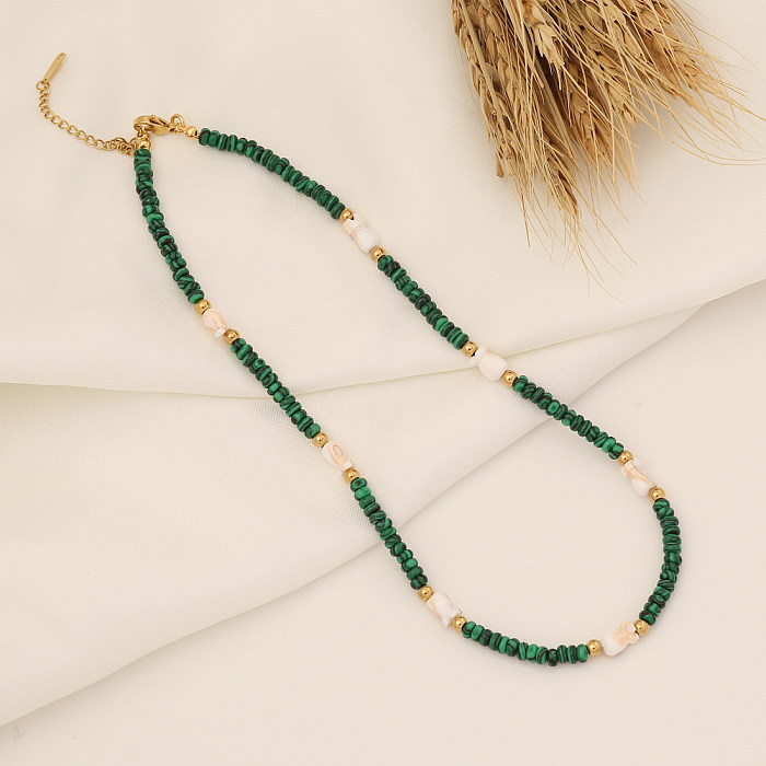 Bohemian Color Block Stainless Steel  Natural Stone Beaded Handmade Necklace 1 Piece