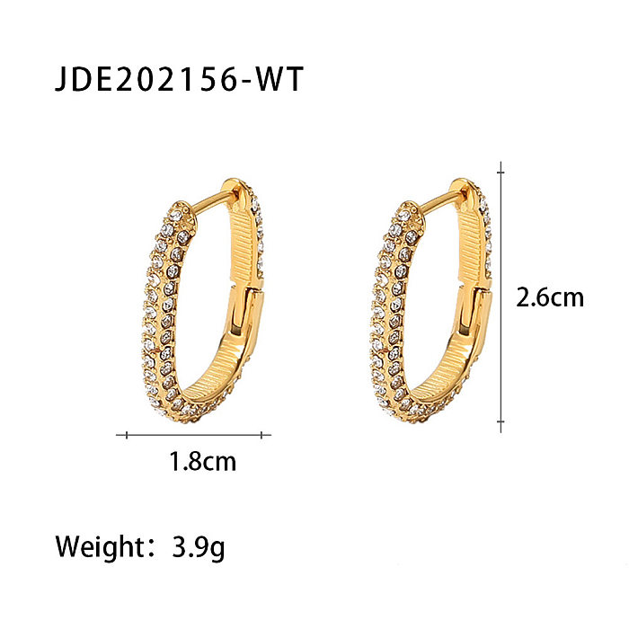 Shiny Geometric Stainless Steel  Gold Plated Zircon Earrings 1 Pair