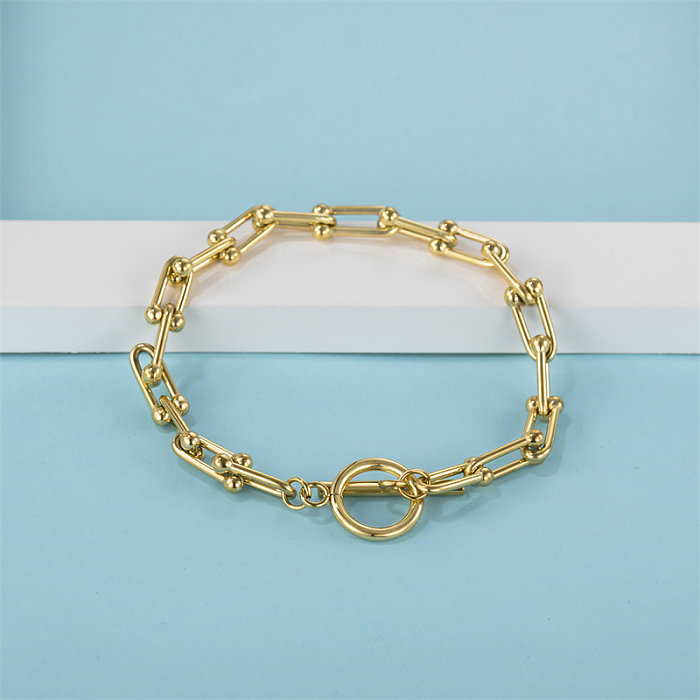 Casual estilo simples estilo clássico cor sólida aço inoxidável titânio polimento chapeamento pulseiras banhadas a ouro