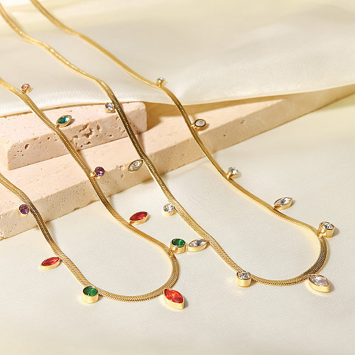 Modische runde ovale Edelstahl-Halskette, vergoldete Zirkon-Edelstahl-Halsketten