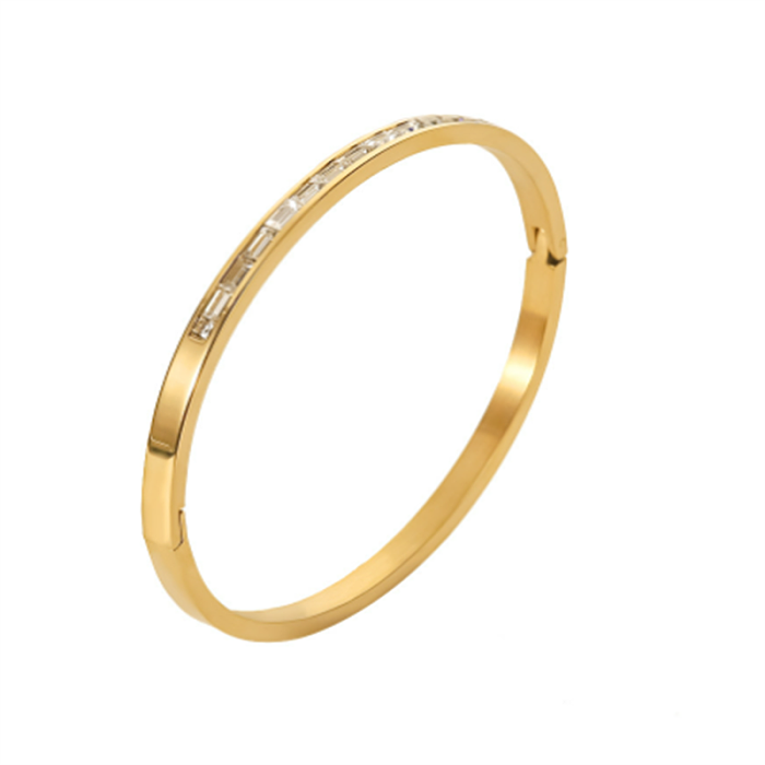 Casual Simple Style Rectangle Stainless Steel Titanium Steel Polishing Plating Inlay Zircon Gold Plated Bangle