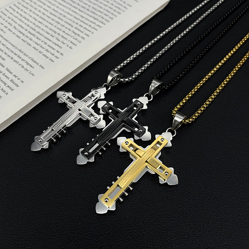 Hip-Hop Vintage Style Simple Style Cross Stainless Steel  Stainless Steel Pendant Necklace