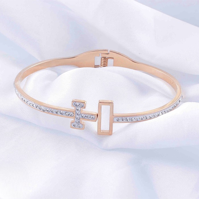 Casual estilo clássico cruz chapeamento de aço inoxidável incrustações strass rosa banhado a ouro banhado a prata pulseira