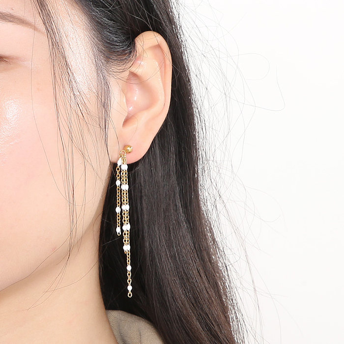 1 paire de boucles d'oreilles pendantes en acier inoxydable, chaîne plaquée à pampilles de Style moderne