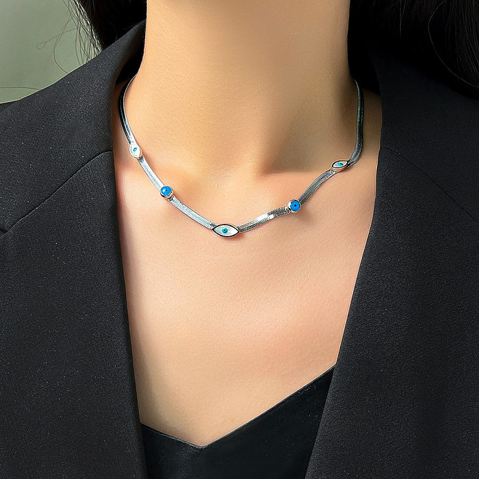 Fashion Round Oval Stainless Steel Inlay Turquoise Necklace 1 Piece