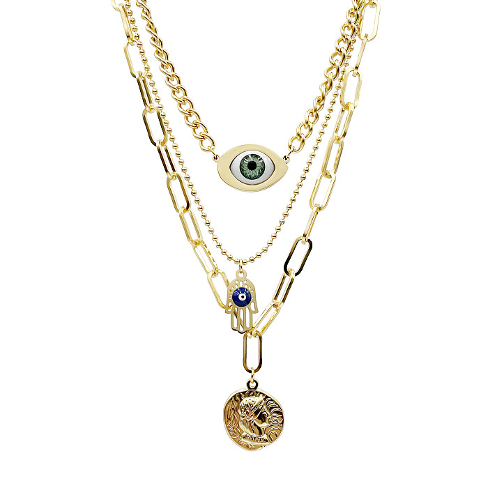 Hip-Hop Exaggerated Punk Devil'S Eye Palm Stainless Steel  Polishing Enamel Plating Gold Plated Layered Necklaces