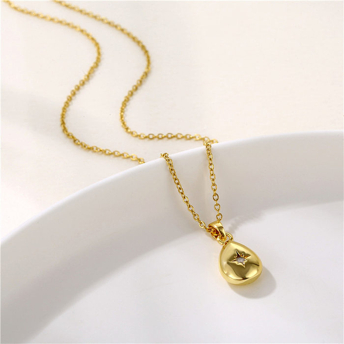 IG Style Simple Style Water Droplets Stainless Steel  Plating Inlay Zircon Pendant Necklace