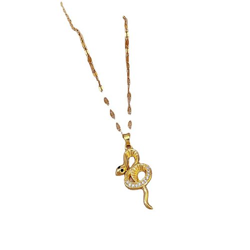 Fashion Snake Stainless Steel Copper Plating Inlay Rhinestones Pendant Necklace