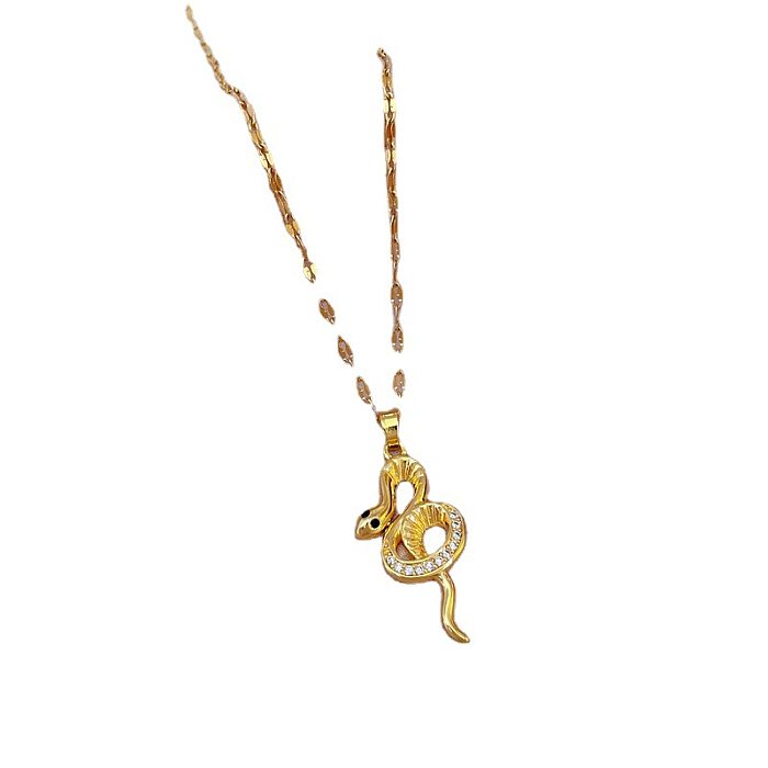 Collier pendentif serpent en acier inoxydable, plaqué cuivre, incrustation de strass, à la mode