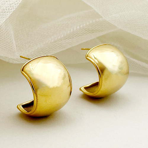 1 par de pinos de orelha banhados a ouro, estilo vintage, estilo simples, formato C, aço inoxidável, polimento de metal