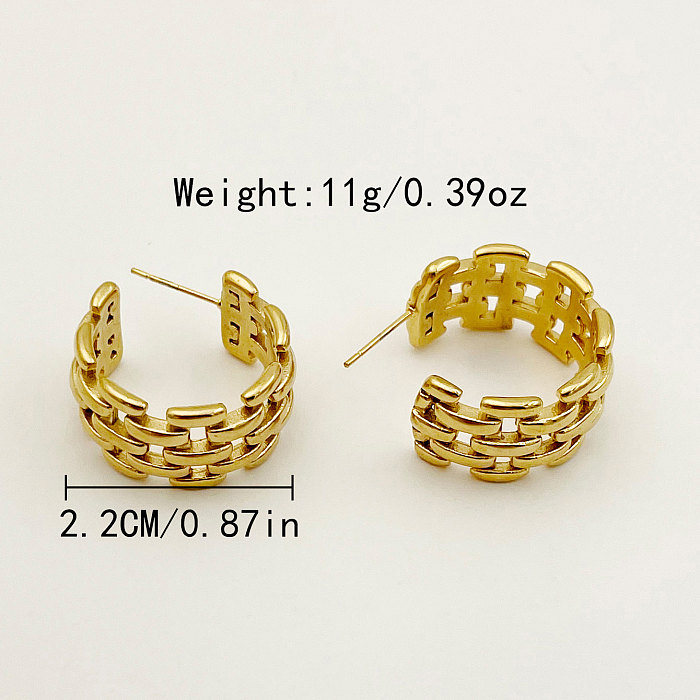 1 Pair Retro French Style C Shape Chain Plating Stainless Steel  Gold Plated Ear Studs