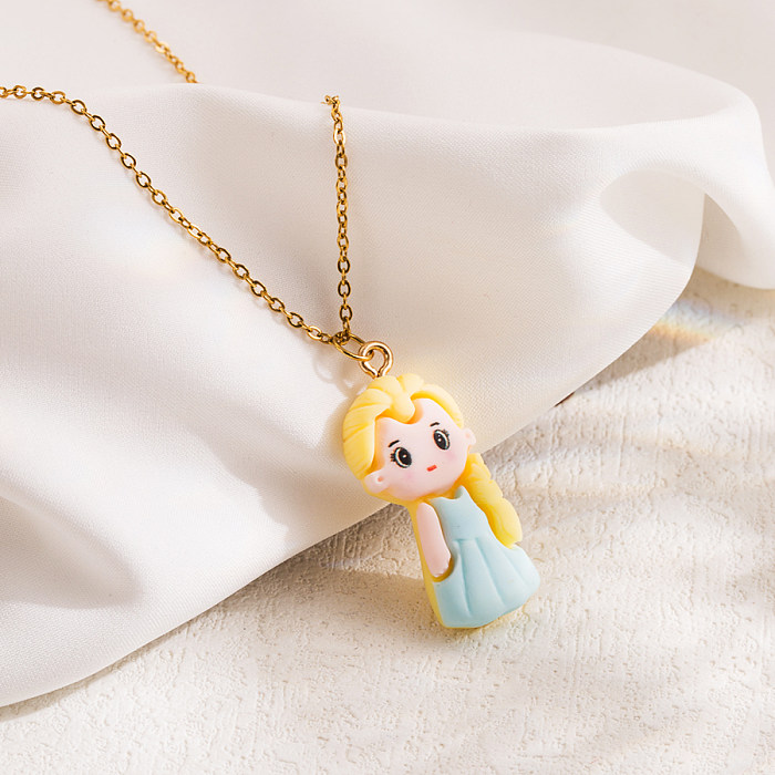Collier avec pendentif en forme de princesse, personnage de dessin animé mignon et doux, en acier inoxydable plaqué or 18 carats, en vrac