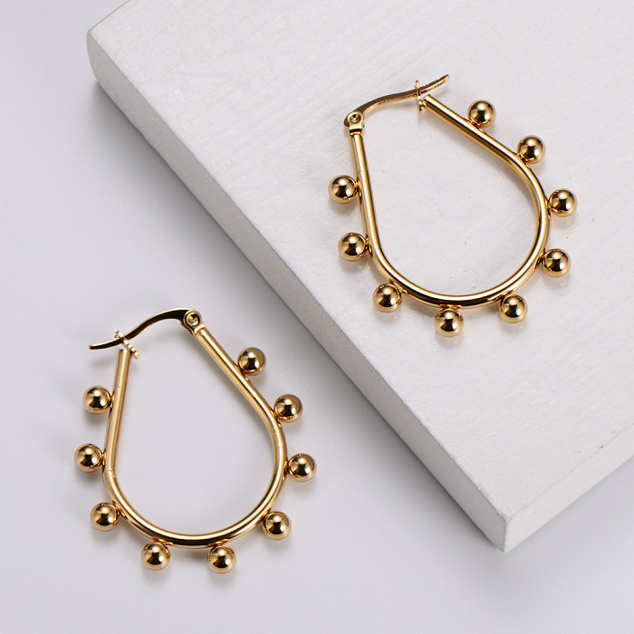 AML Simple Square Triangle Hexagon Round Drop-Shaped Heart Welding Stainless Steel  Round Beads Geometric Earrings