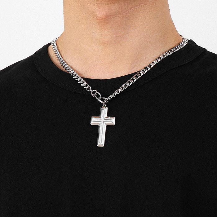 Einfache Hip-Hop-Kreuz-Anhänger-Halskette mit Edelstahlbeschichtung und 18-Karat-Vergoldung