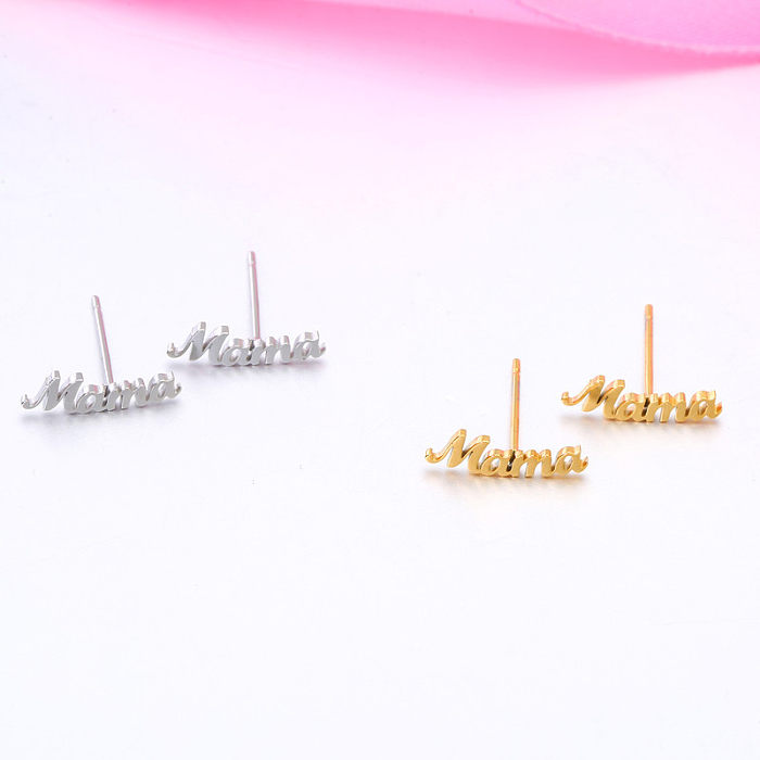 1 Pair MAMA Letter Stainless Steel Plating Ear Studs