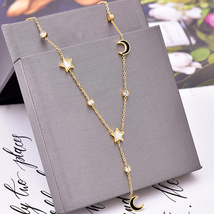 Fashion Star Moon Heart Shape Stainless Steel Irregular Tassel Necklace 1 Piece