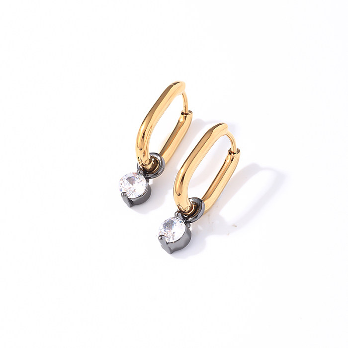 1 Pair Casual Vintage Style Simple Style Round Plating Inlay Stainless Steel  Zircon Drop Earrings